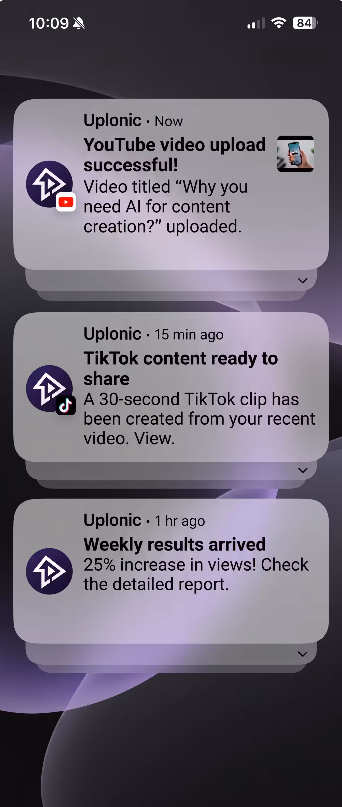 Uplonic app on mobile phone showing video scheduling interface